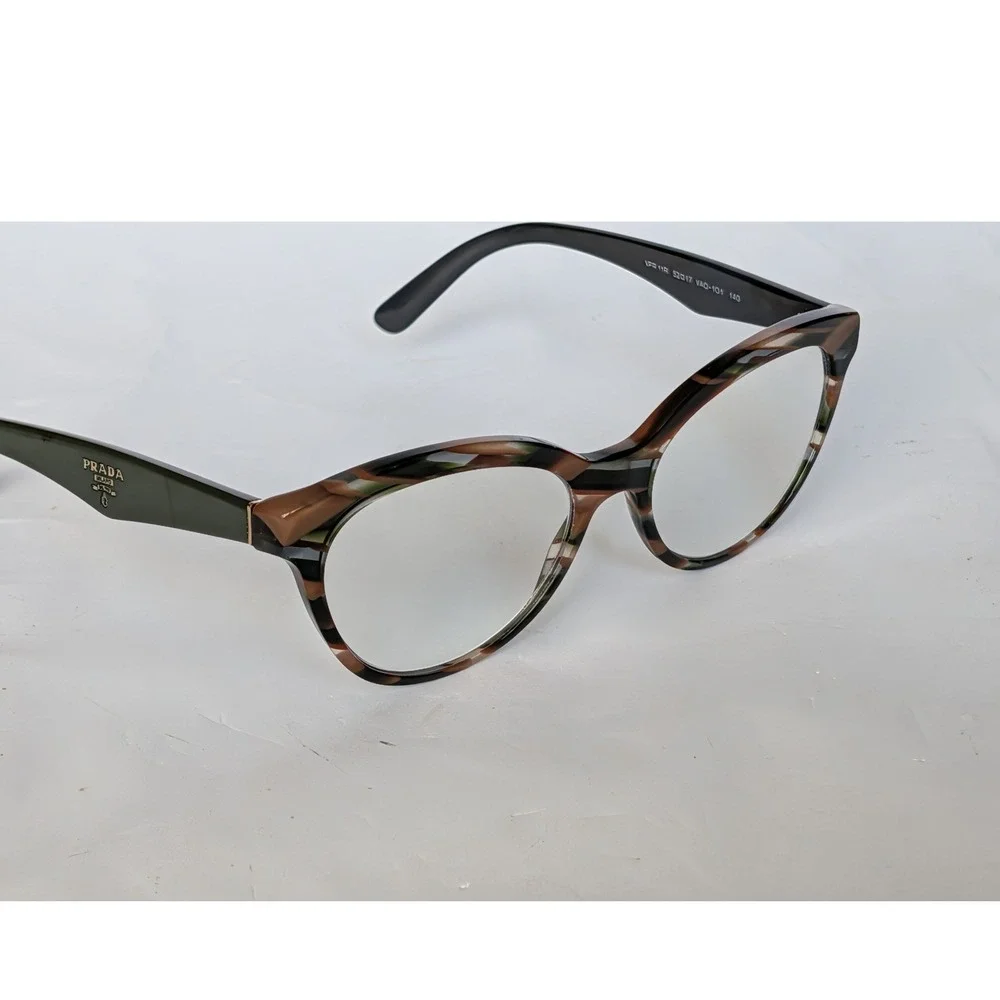 Prada Eyeglasses Cat Eye Tortoise Frames Only VPR 11R Brown Green Retro Twee